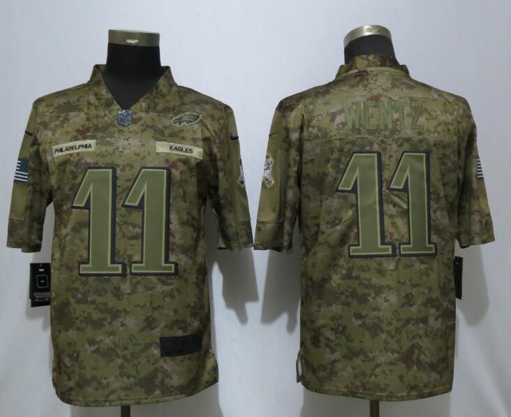 Men Philadelphia Eagles #11 Wentz Nike Camo Salute to Service Limited NFL Jerseys